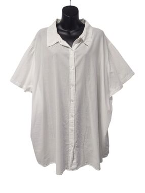 Woman Within 4X White Button Down Shirt 100% Cotton Short Sleeve Collared Blouse